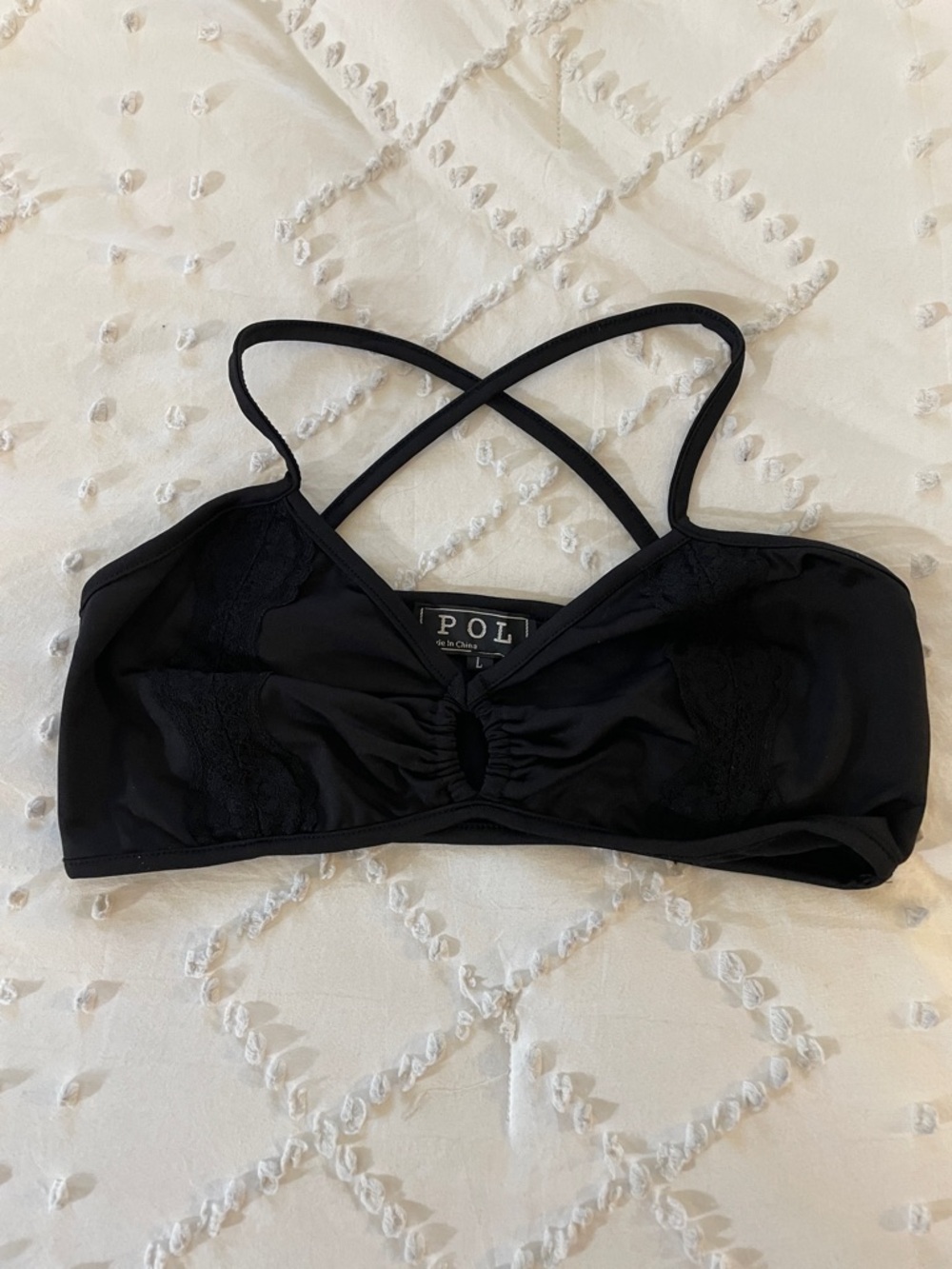 POL Black Crisscross Lace Bralette new large